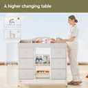Yetom Changing Table, 6-Drawer Baby Dresser with Changing Table top, Waterproof Diaper Changing Station & Pad, 2 Height-Adjustable Open Storage Shelves, Mobile Nursery Organizer, White