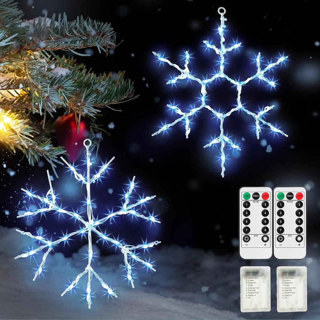 Tuanse 2 Pcs Christmas Silhouette Window Lights Christmas Snowflake Lights with Remote Control LED Lighted Snowflake Decorations Xmas for Window Wall (Blue)
