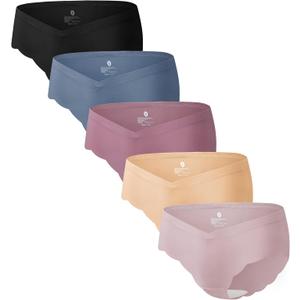 Angelhood 5 Pack Maternity Underwear Seamless, Pregnancy Postpartum Panties Wave Edge No Show Bikini Under Bump (X-Large)