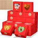 Janlaugh 50 Pcs Red Bakery Boxes for Women Mother with Window Heart Cupcake Treat Cookie Dessert Box Bulk Mom Gift for Chocolate Strawberries Donuts Candy Party Favor (4x4x2 Inch)