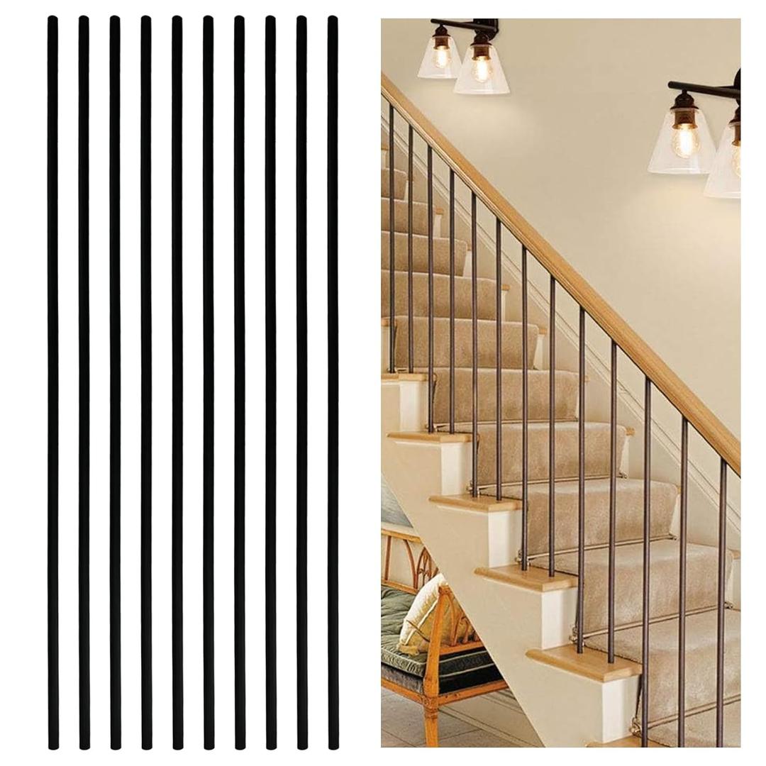 Wrought Iron Balusters (Set of 30),Round Hollow Straight Stair Spindles, Decorative Metal Balusters Spindles for Decks,5/8 inch Stair Railing, Satin Black Metal Railing - D12