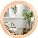 Round Mirrors 24 Inch,Wood Vanity Wall Rustic Mirror with Wood Frame, Natural Wooden Circle Tempered Glass Mirror for Bathroom Bedroom Living Room Or Entryway