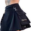 Ruolai Goth Black Pleated Mini Skirt with Chain High Waisted Tennis Skirt (X-Large)