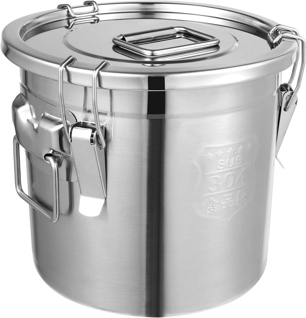 304 Stainless Steel Airtight Canister for Kitchen, 3.2Gal Canisters Container with Lids and Sturdy Locking Clamp,Bucket Food Storage Containers Airtight for Flour Coffee Bean Tea (12L)