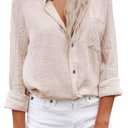 Womens Button Down Shirts Cotton Dress Shirt Long Sleeve Oversized Boyfriend Solid Tunic Tops with Pockets (Small, Apricot)