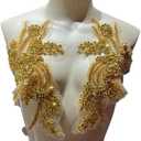 1 Pair of Handmade Rhinestone Appliques,26.5 * 18cm Gold Applique for Dress Wedding,Banquet Evening Gown,Photograph Shot Sewing Rhinestone Patches(Gold)