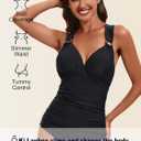 KI LAPHEE One Piece Bathing Suit for Women Tummy Control Swimsuits V Neck Ruched Cross Back Self Tie (Black)