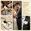 Wedding Flower Set with Rose Corsage and Boutonniere for Men (Black & White)