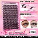 FANXITON DIY Lash Extension Kit 40D D Individual Lashes Lash Clusters Kit Cluster Lashes Lash Bond and Seal and Lash Tweezers for Lash Clusters Kit DIY at Home