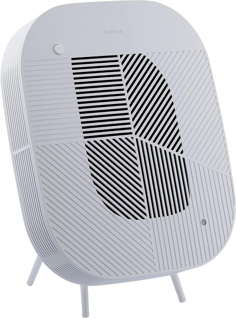 KOMMA Lov Air Purifier for Bedroom, 3.1 inch Slim Wall mount & Stylish Standing type, Hepa Filter Air Cleaner, Remove Fine Dust, Smoke. (KnitGray with Cradle)