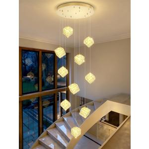 10-Lights LED Staircase Chandelier Modern Foyer Crystal Chandeliers Large Gold Chandelier for High Ceilings,Crystal Pendant Light for Living Room Stairwell Dining Room Entryway