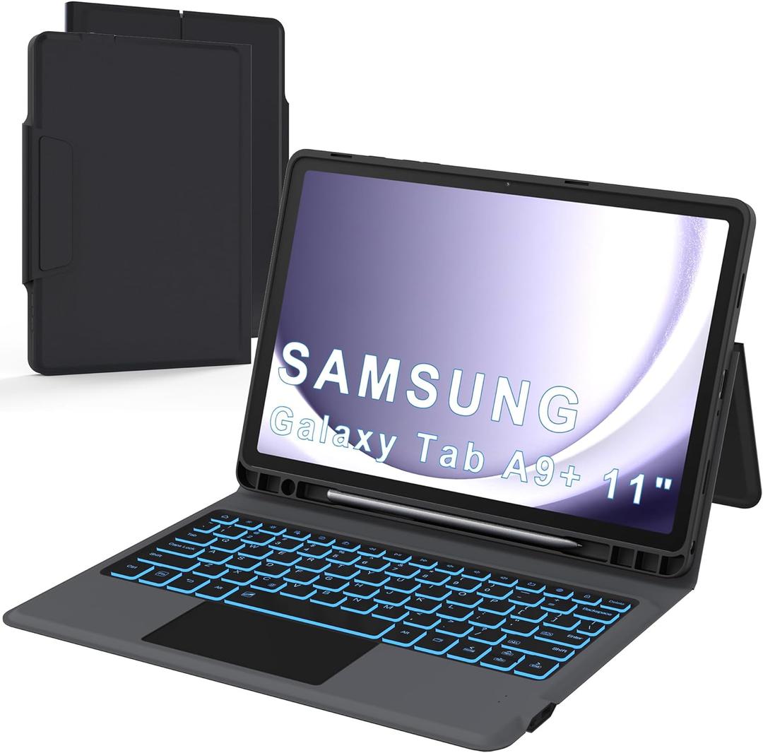 Folio Touch Keyboard Case for Samsung Galaxy Tab A9+/A11+ 11 inch - Slim Wireless Smart Touch Trackpad Keyboard Folio Tablet Cover - Backlit Keyboard with Kickstand for Tab A9 Plus 11" 2023 Black