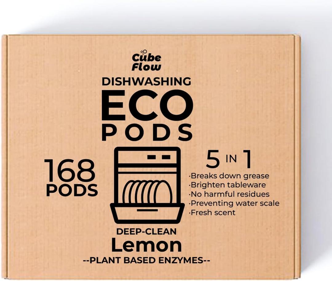 ECO Dishwasher Pods 168 Count, with Glycerin & Enzymes (Protease, Amylase),Dishwasher Detergent Liquid dish pod for Powerful Cleaning, No Pre-Rinse, Fights 24-Hour Dried On Food, Plant-Based