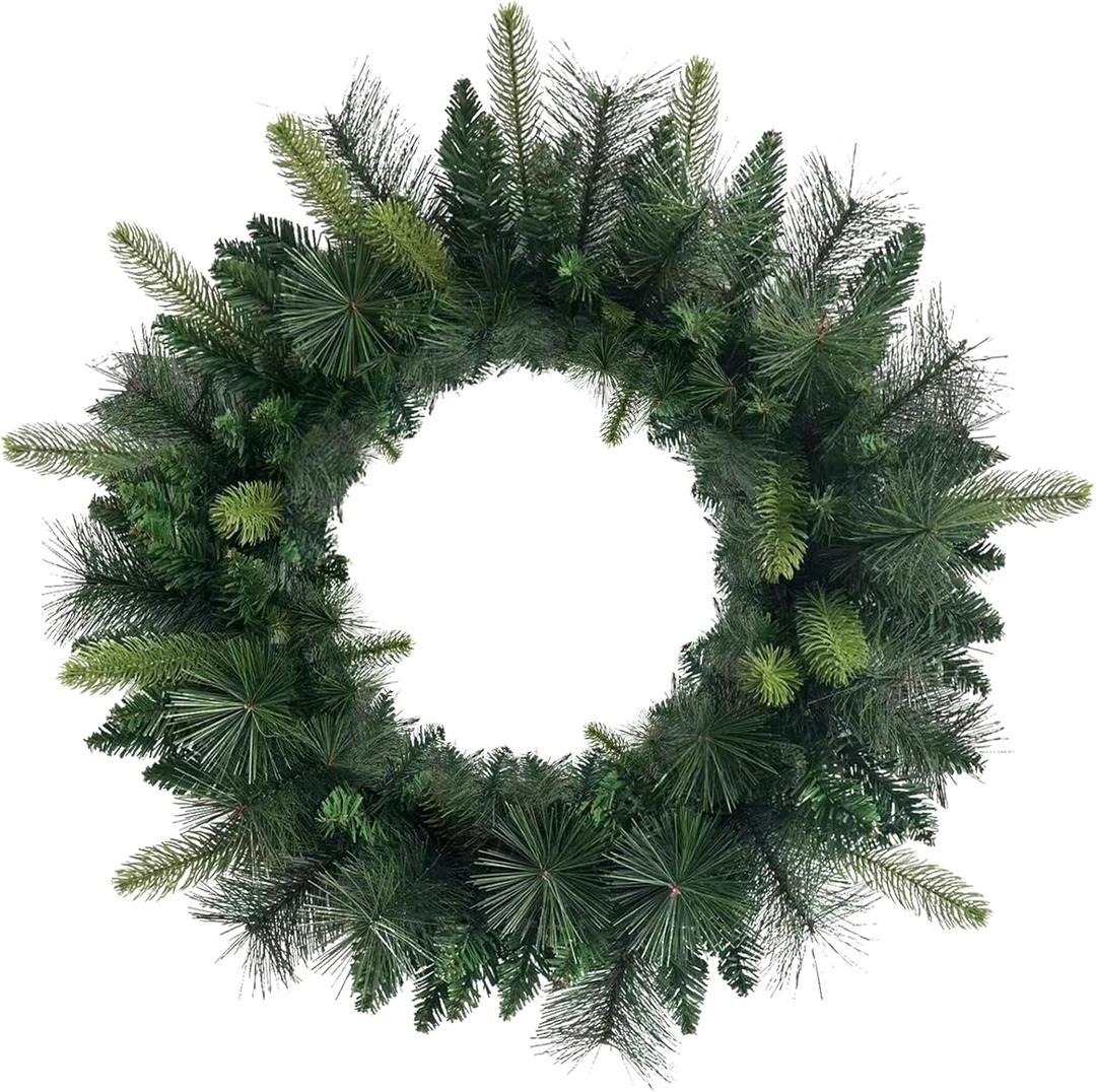 24 Inch Christmas Wreath Artificial PE Pine Wreaths Front Door Hanging Decor for Windows Xmas Winter Indoor and Outdoor Wreath