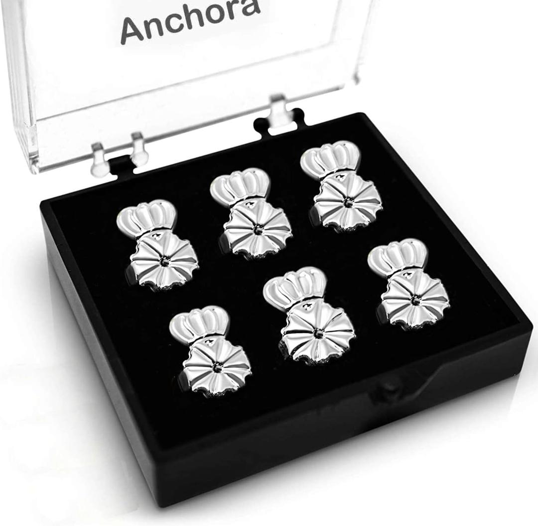 Anchora Original Magic Earring Backs for Droopy Ears | Earrings Lifters for Heavy Earring | Earlobe Secure Clear Miracle | Fits Standard 20G / 0.8mm Posts ONLY (2 Silver 1 Gold)