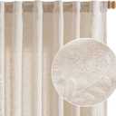 jinchan Winslow Linen Curtains for Bedroom 90 Inches Length Embroidered Bordered Floral Curtains for Living Room Farmhouse Decor Light Filtering Window Treatments Ivory on Beige Drapes 2 Panels