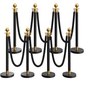 8 Pack Black&Gold Stanchions and Velvet Ropes Set, Stainless Steel Crowd Control Barriers, 6Pcs Black Ropes and Poles for Party Supplies,Photobooth Accessories, Prom,Birthday,Business,Wedding, Museums