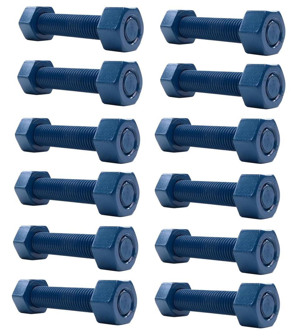 4 Inch Blue Teflon Coated Stud and Hex Nut, B7 Grade, 3/4"-10, All Thread, Sterling Seal & Supply (Pack of 12)