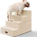 Aodisman Dog Stairs for Bed 18.5" H, 4-Step Dog Steps for Small Dogs and Cats, Indoor Non-Slip Balanced Pet Stairs are Suitable for Puppy, Older Cat,Beige