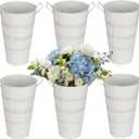 12 Inch Galvanized Flower Buckets, 6 Pcs Farmhouse Metal Flower Vases French Tin Planter Bucket for Party Wedding Centerpiece, Vintage Home Table Decor, French Country (White)