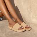 EQAUDES Women's Platform Wedge Sandals Open Toe Summer Espadrilles Beach Raffia Slip On Cute Woven Dress Shoes Comfortable Resort Wear Trending 2025 (Brown, M)