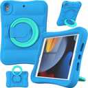 MRWHO Kids Case for iPad 9th 8th 7th Generation 10.2 inch  Sturdy Lightweight Flexible Shockproof Stand Handle Girls Boys Cover for iPad 9 8 7 Gen 2021/2020/2019, Blue