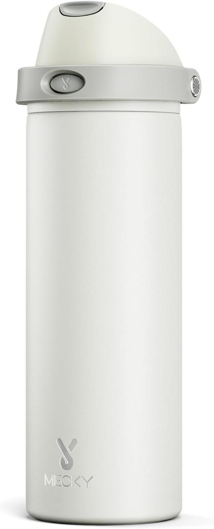 Meoky 24 oz Insulated Water Bottle with Straw: Stainless Steel Metal Water Bottle with 2-in-1 Lid - Leak Proof, Cold for 24 Hours, Protective Silicone Base, BPA-Free for Sports Travel Car, Ivory
