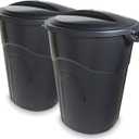 United Solutions 32 Gallon Outdoor Garbage Can, Black, Easy to Carry Garbage Can with Sturdy Construction, Pass-Through Handles & Attachable Click Lock Lid, Indoor or Outdoor Use, (Pack of 2)
