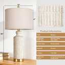 26" White Washed Ceramic Table Lamp, Modern Desk Lamp,Gold Metal Base