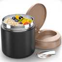 Insulated Food Jar for Kids - 15.2 Oz, Thermo for Hot Food, Soup Thermo, Insulated Food Container, Termos Para Comida Caliente, Width Mouth Stainless Steel Lunch Box with Spoon, Black
