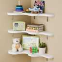 Cute Cloud Shelf Set of 3 - Wavy Floating Corner Shelves Wall Mounted, Corner Shelf Floating with Brackets, Nursery Shelves for Wall Decor, Bedroom,Living Room,Bathroom&Kids Room-White
