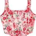 SHENHE Women's Floral Croset Top Square Neck Asymmetrical Elegant Bustier Cropped Summer Going Out Tank Tops S