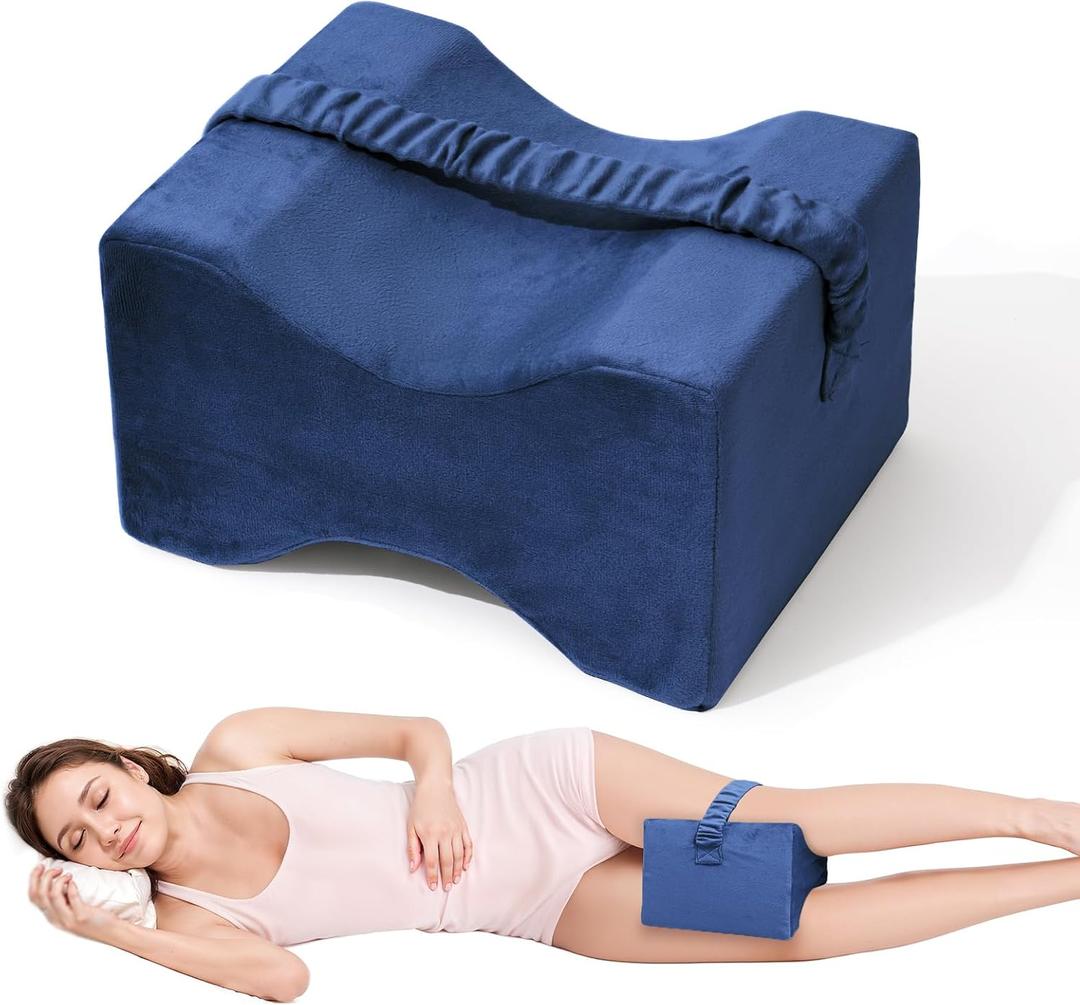 Knee Pillow for Side Sleepers,Leg Pillow for Sciatica,Back,HIPS,Knees,Joints Pain Relief,Pillows for Between Legs While Sleeping Spine Alignment Support & Relieves Pain (Navy)