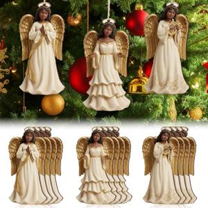 Youyole 24 Pcs Christmas Decoration African American Angel Ornaments with Cardinal Black Angel Ornaments Xmas Wooden Decor Gift for Christmas Tree Fireplace Office Holiday Decor (Wings)