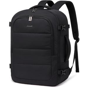 LOVEVOOK Travel Backpack for Women Men, 40L Lightweight Puffy Flight Approved Carry On Backpack Fits 17'' Laptop, TSA Personal Item Travel Bag, Waterproof Weekender Trip Work Luggage Daypack, Black (18.9 inch)