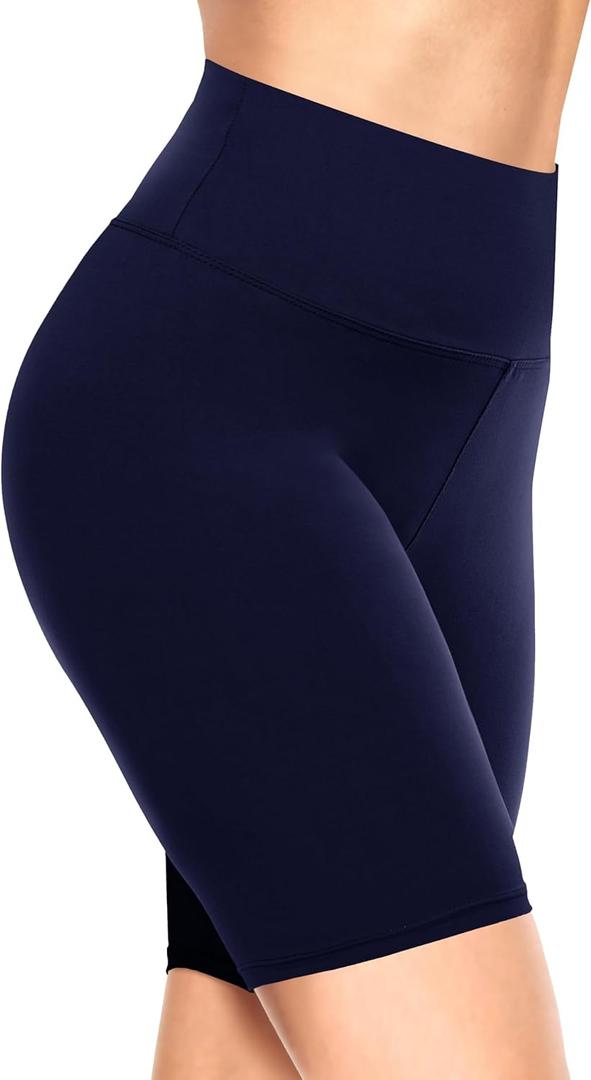 TNNZEET Biker Shorts Women - 8" High Waisted Tummy Control Workout Gym Spandex Booty Yoga Volleyball Shorts (A-navy Blue) L