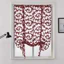 NAPEARL Tie Up Curtains Jacquard Balloon Curtains for Kitchen Window, Ajustable Rod Pocket Sheer Curtain Valance for Bathroom Small Window, 1 Panel (42W x 63L, Burgundy)