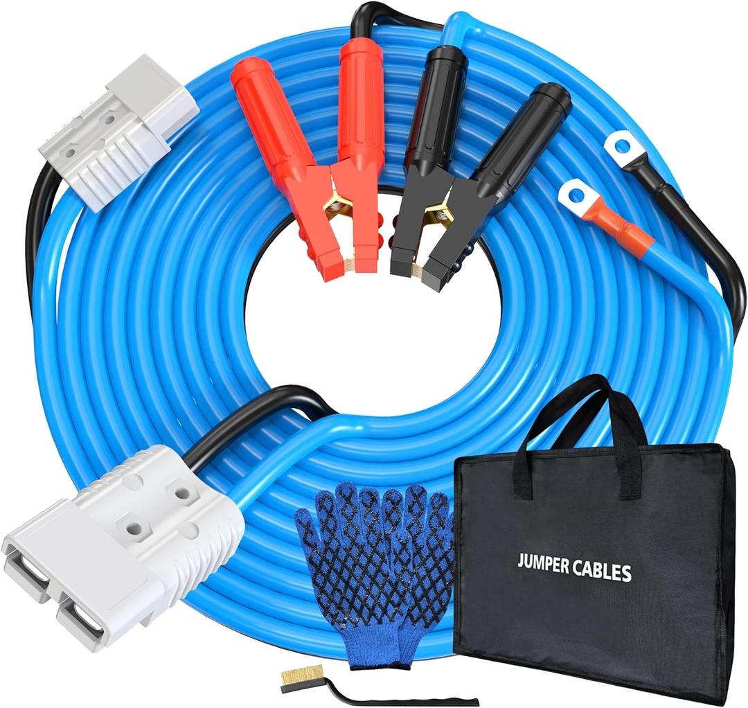 0 Gauge 30 Feet Jumper Cables Heavy Duty for Car, Quick Connect Plug Sets 1000 Amp Automotive Booster Jumper Cables for SUV and Trucks with Carry Bag, Gloves, Brushes