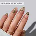 BTArtbox Press On Nails Short - Gold Rush, 3D Sculpting Metallic Almond Press On Nails with Glue and Adhesive Tabs for Women in 16 Sizes - 32 Soft Gel Glue On Nails Kit