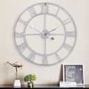 1st owned Large Wall Clock Metal Retro Roman Numeral Clock, Modern Round Wall Clocks Almost Silent, Easy to Read for Living Room/Home/Kitchen/Bedroom/Office/School Decor (Silver, 32 Inch)
