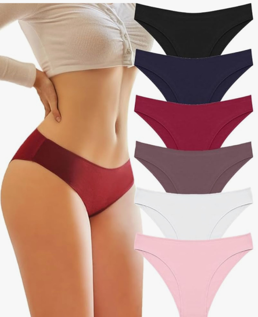 Knowyou Womens Underwear Cotton Cheeky Panties for Women Cute Stretch Bikini Breathable Panties for Ladies 6Pack
 Size M