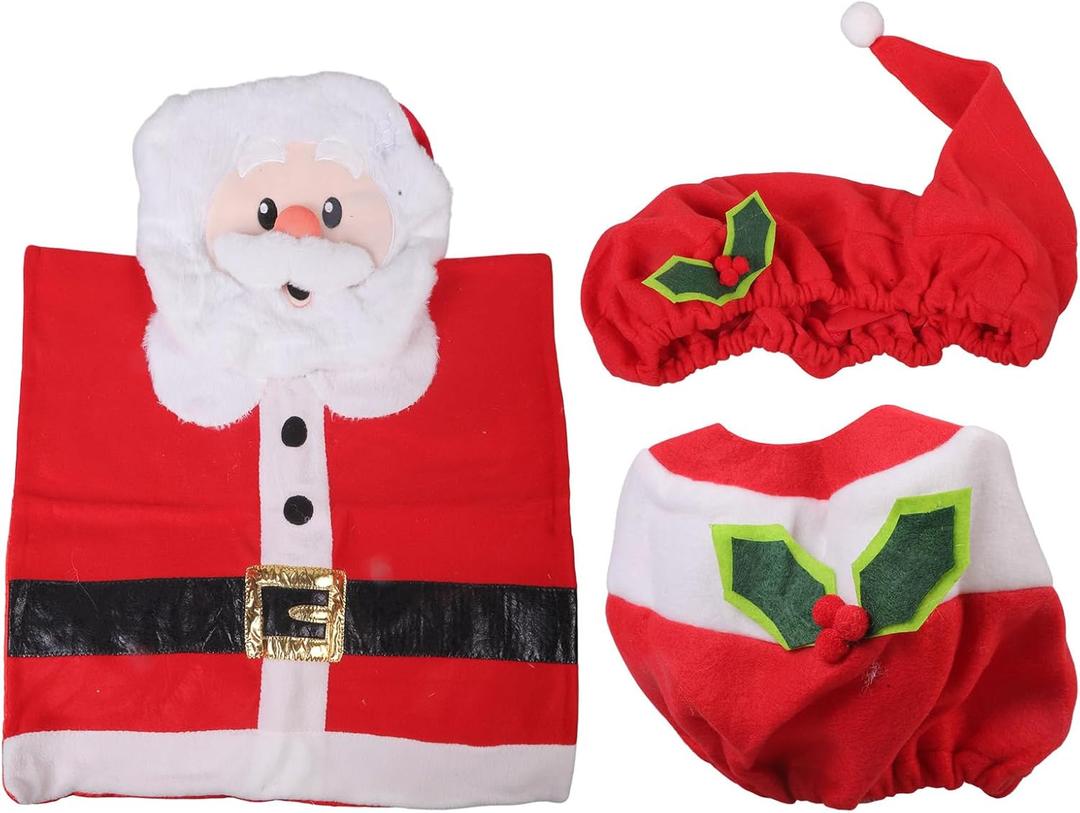 LEIQI Christmas Bathroom Decoration Set 4Pcs with Toilet Cover, Rugs, Cover Paper Box Cover Festive Indoor Party Decor