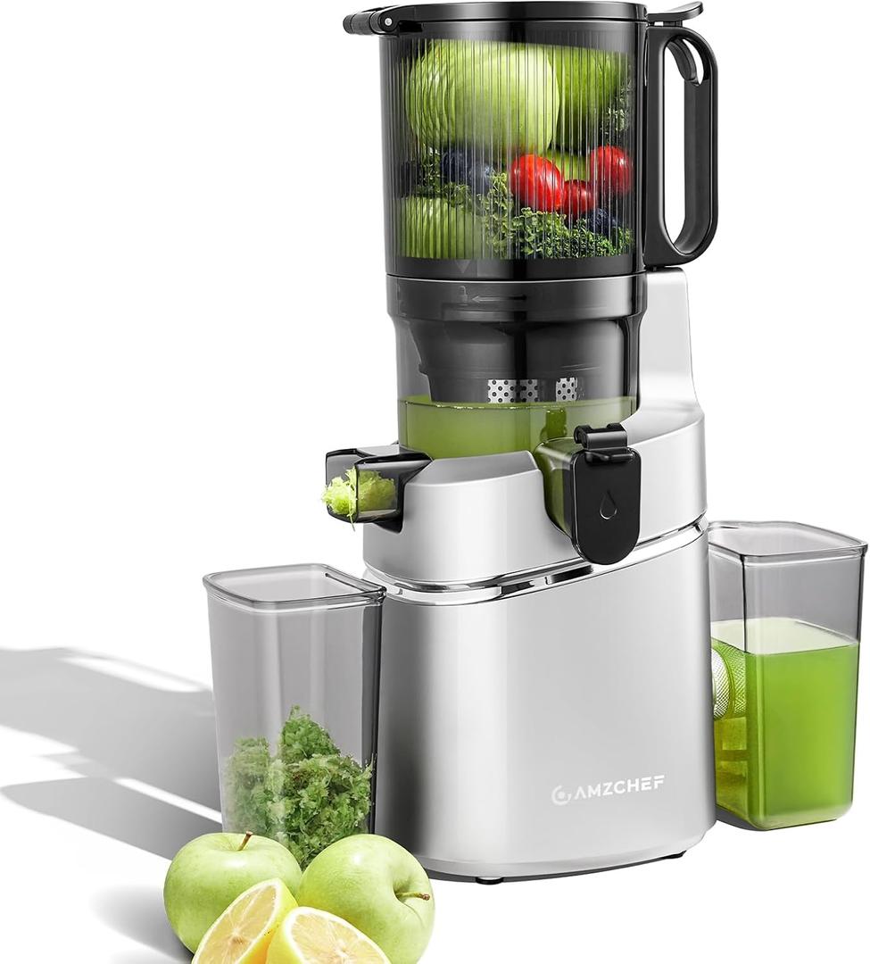 Cold Press Juicer 5.8" Wide Mouth Hopper for Whole Recipe Loading, Self Feeding for Hands-Free Operation, Zero Waste Masticating Juicer For More Juice, Less Pulp Triple Strainers
