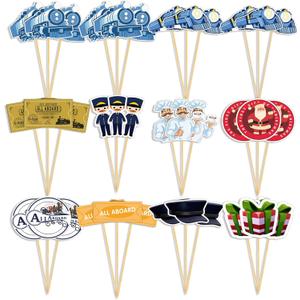 AceOrbit 36 Pcs Christmas Express Train Party Cupcake Toppers Crossing Decoration and Believe Train Themed Gifts for Christmas Birthday Party Favors Supplies Decoration