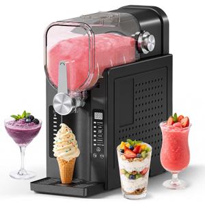 Slushie Machine, No Ice Needed Slushy Maker for Home, Real-Time Temp Display, Frozen Drink Maker with 6 Preset Programs for Ice Cream, Frapps, Milk Shake and More, Black, 1 Pack+3Modes