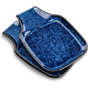 vancasso Stern Spoon Rest for Kitchen, Square Ceramic Spoon Holder for Stove Top, Heat Resistant Utensil Rest for Countertop, Dishwasher Safe, Kiln Blue, 2 Pack (7 Inch)