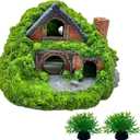 Tfwadmx Fish Tank Hobbit Decorations, Resin Small Fish Cave Hideout House, Aquarium Decor Hide Hole Shelter Hut Ornaments Mini Garden Decorating Accessories (Green-5.5 X 5.3 X 3.5 Inches)