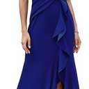 FQA Formal Evening Dresses for Women Elegant Evening Party Prom Dress Long Sexy V Neck Sleeveless Split Wrap, Blue Medium