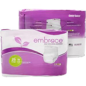 Embrace Premium Protection Incontinence Underwear, Maximum Absorbency and Protection, Breathable Cloth for Exceptional Comfort, Odor Protection, Discreet Fit, Large, Pack of 25