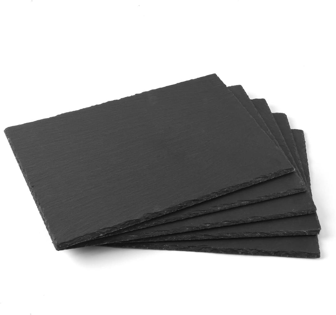 5 Pack 13''x9'' Black Slate Cheese Board Slate Stone Plates with Natural Edge Square Serving Tray Coaster for Fruit Dessert Appetizer Cake Fruit Meat Kitchen Dining Party